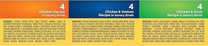 Nature’s Recipe Grain Free Chicken Recipe, Chicken &amp; Venison Recipe and Chicken &amp; Duck Recipe in Savory Broth Variety Pack Wet Dog Food, 12-2.75 oz. Cups, 2 Count