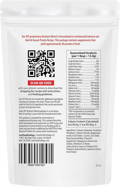 JustFoodForDogs DIY Nutrient Blend for Homemade Dog Food, Beef &amp; Russet Potato, 4.55oz