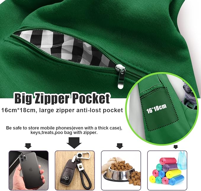 Tomkas Dog Sling Carrier for Small Dogs Puppy Carrier for Small Dogs (Emerald Green, Adjustable Strap &amp; Zipper Pocket)
