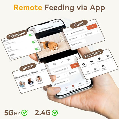 Automatic Dog Feeder with Camera: 8L/33 Cups 5G WiFi Timed Food Dispenser for Dogs - 1080P HD Night Vision Video Recording 2-Way Audio APP Control