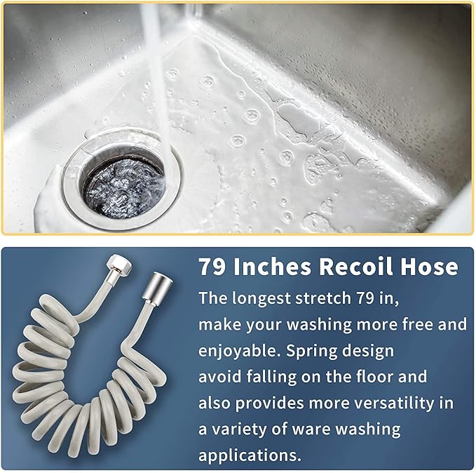 CECEFIN Kitchen Sink Sprayer Hose Attachment for Faucet, Kitchen Faucet Head Replacement w/ 79" Recoil Hose and Holder, Pressurized Water Saving Aerator &amp; Diverter Valve, Faucet Sprayer Attachment Set