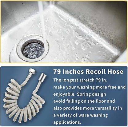 CECEFIN Kitchen Sink Sprayer Hose Attachment for Faucet, Kitchen Faucet Head Replacement w/ 79" Recoil Hose and Holder, Pressurized Water Saving Aerator &amp; Diverter Valve, Faucet Sprayer Attachment Set