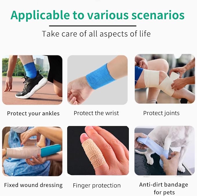 Self Adhesive Tape Wrap 15Rolls,Non-Woven Self Adherent Vet Wrap Tape,5CM x 4.5M Cohesive Bandage Tape for Wrist &amp; Ankle,Elastic Grip Cover (Black-15ROLLS)