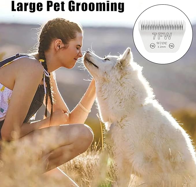 2PCS 7FW Wide Blades for Dog Grooming Blades Compatible with Andis,Oster A5,Wahl km10 Dog Clippers,Size-