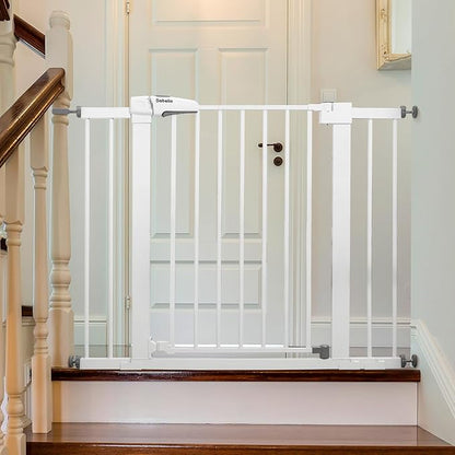 Babelio Metal Baby Gate, 29-43" Auto Close Easy Install Pet Gate, Extra Wide Walk Thru Child Safety Gate, 30" Tall Pressure Mounted Dog Gate for Doorways &amp; Stairs, White