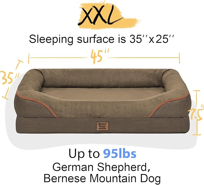 Washable Orthopedic Large Dog Bed -XL Large Dog Bed with Removable &amp; Waterproof Cover Pet Beds with Foam Support for Big Size Dogs with Bolster