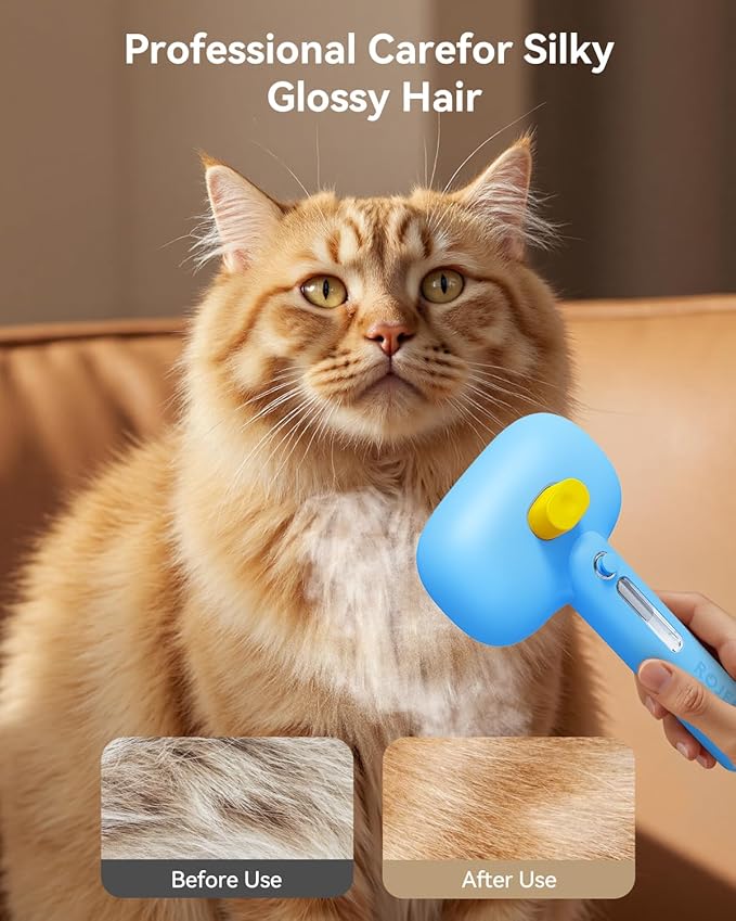 ROJECO 3-in-1 Pet Steam Brush for Cats&amp;Dogs - Detangling Comb with Adjustable Mist, Handheld Deshedding Grooming Tool for Long/Short Hair, Massage Brush &amp; Shedding Control Gift,Cordless (Blue)