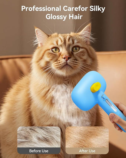 ROJECO 3-in-1 Pet Steam Brush for Cats&amp;Dogs - Detangling Comb with Adjustable Mist, Handheld Deshedding Grooming Tool for Long/Short Hair, Massage Brush &amp; Shedding Control Gift,Cordless (Blue)