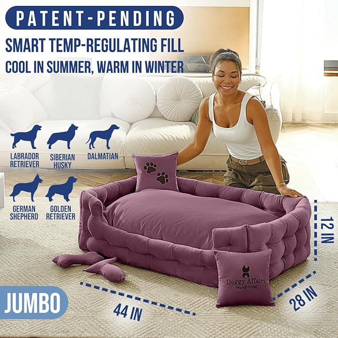 Luxury Dog Bed Chesterfield – Handcrafted Velvet Throne for Dogs | Joint Support, Calming &amp; Temp-Regulating Comfort | Durable 5+ Years, Anti-Claw, Washable 100+ Times – XL, Purple