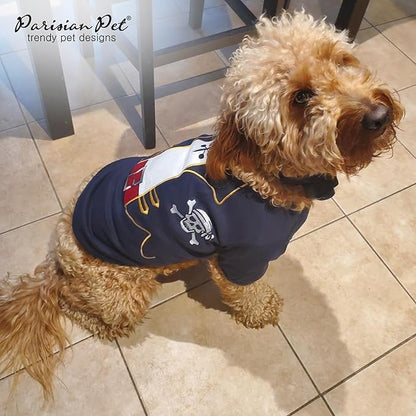 Parisian Pet Captain Sparrow Dog Shirt - Embroidered Pirate Costume - 100% Cotton &amp; Polyester - Sleeved Black Dog Shirt - Large - Pet Costume