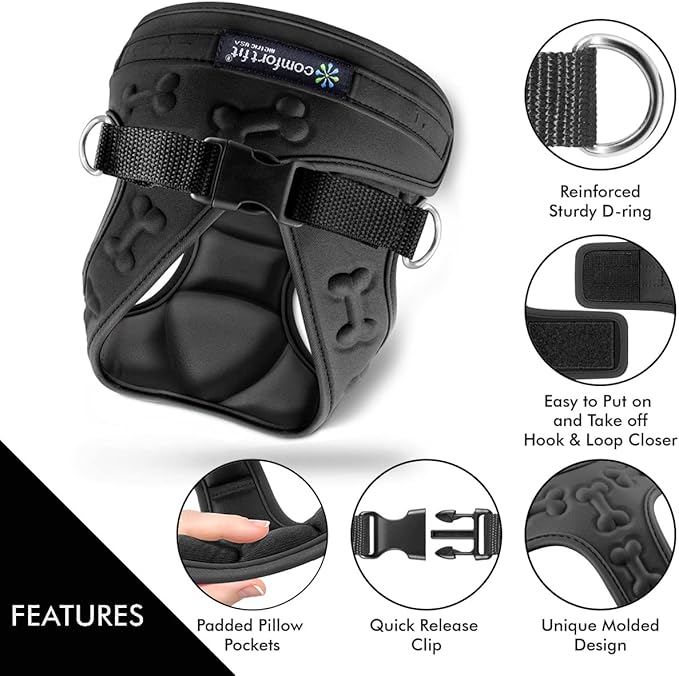 Comfort Fit Dog Harness No Pull No Escape Harness Adjustable Buckles Soft Padded Reflective Choke Step in Dog Vest with Easy Control Handle for Small Medium Large Dogs &amp; Puppies