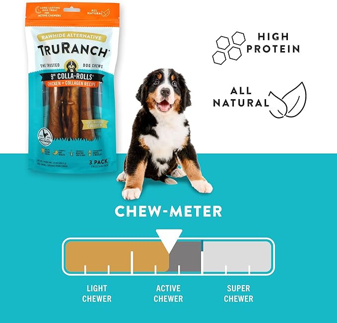 Collagen Rolls - 9" Collagen Rolls for Dogs - Long Lasting Healthy Joint Support - Rawhide Alternative - Skin &amp; Coat Health - Made with Real Chicken, Value Pack, 3 Bags, 9 Count