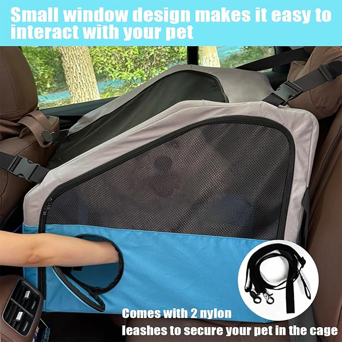 Large Portable Pet Crate for Car Travel, 24"x22"x25" Foldable Dog &amp; Cat Carrier with Secures Seatbelt &amp; Headrest Strap, Oxford Soft-Sided Pet Kennel with Removable Bed for Medium &amp; Large Pets
