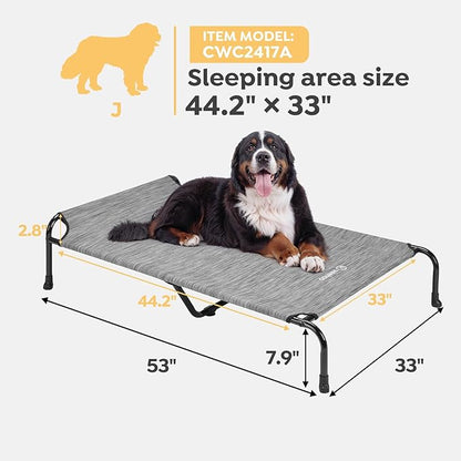 Veehoo XXXL Original Elevated Dog Bed - Outdoor Raised Dog Cots Beds for Large Dogs, One-Sided Extra Large Raised Cooling Pet Bed Off Ground, Non-Slip &amp; Breathable, Black Silver 53"L x 33"W x 7.9"Th