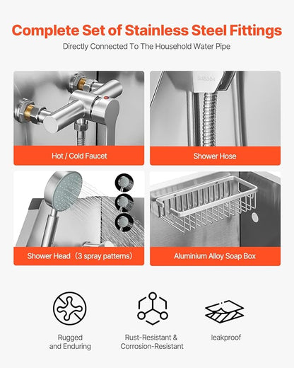 VEVOR Stainless Steel Dog Washing Station, 34 inch Pet Grooming Tub w/Faucet &amp; Showerhead &amp; Soap Holder &amp; Play Balls Simple Dog Bathtub for Multiple Pets, Home Washing Sink