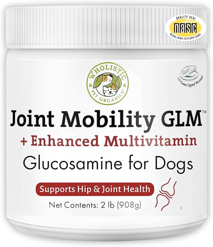 Wholistic Pet Organics Joint Mobility GLM - 2 Lb - Glucosamine for Dogs and Chondroitin Supplement Green Lipped Mussels - Joint Supplement for Dogs - Arthritis Pain Reliever for Large &amp; Small Breeds