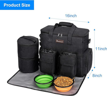 Dog Travel Bag, Airline Approved Pet Travel Bag with 2 Dog Treat Training Pouches for Weekend Pet Travel Supplies &amp; Accessories, Black