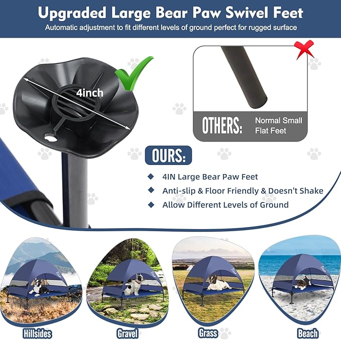 Upgraded Elevated Dog Bed with Canopy, Portable Raised Outdoor Dog Bed with Stable Anti-Slip Feet, Wider Shade Pet Bed Cot, Raised Dog Beds for Large Dogs Camping, Indoor &amp; Outdoor Use