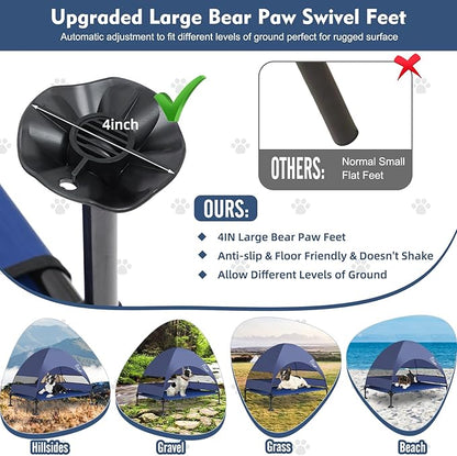 Upgraded Elevated Dog Bed with Canopy, Portable Raised Outdoor Dog Bed with Stable Anti-Slip Feet, Wider Shade Pet Bed Cot, Raised Dog Beds for Large Dogs Camping, Indoor &amp; Outdoor Use