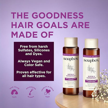 Soapbox Biotin Shampoo, Biotin &amp; Collagen Super Fruit Shampoo for Thin, Fine, Thinning Hair | Volumizing &amp; Repairing to Promote Hair Growth, Strength, Fullness, 1 Liter Pump Bottle
