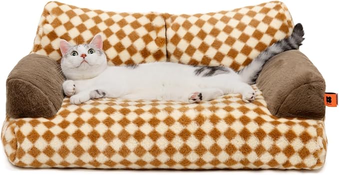 MEWOOFUN Cat Bed for Indoor Cats, Washable Dog Beds for Small Medium Dogs &amp; Cats, Fluffy Cat Couch with Non-Slip Bottom, 26×19×13 Inch (Brown, 26.0" L x 19.0" W x 13.0" Th)