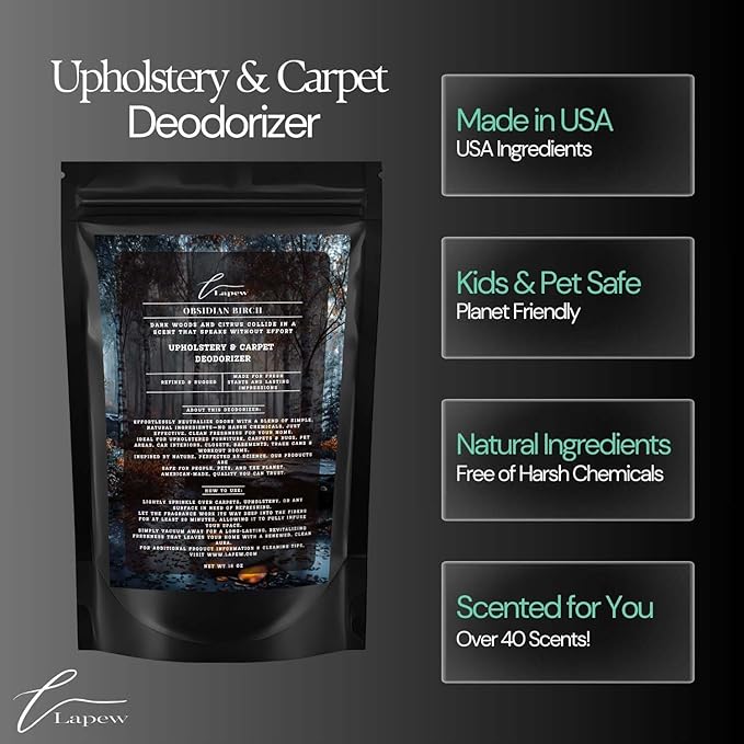 Obsidian Birch Carpet Freshener Powder: Powerful Odor Eliminator for Home, Upholstery Deodorizer, Carpet Deodorizer, Pet Urine - Birch &amp; Black Pepper Fragrance
