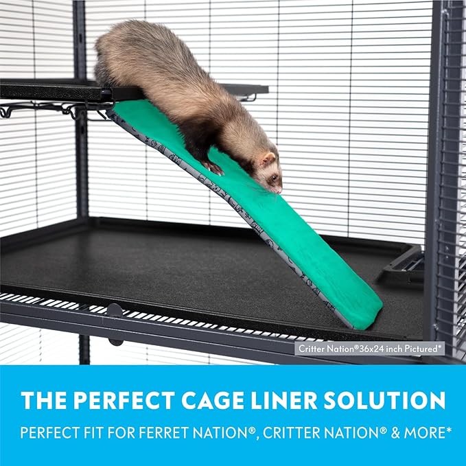 Paw Inspired Fitted Fleece Liner for Ferret Nation, Critter Nation Cage for Ferrets, Rats, Chinchillas, Hedgehogs &amp; Other Small Animals (Green, Ramp Cover)