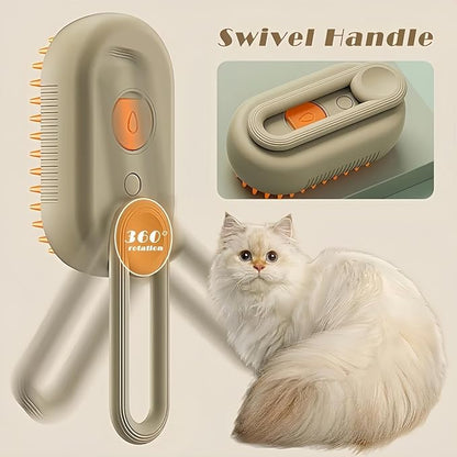 Brown+Essence 3 in 1 Steamy Pet Brush - Spritz Defur Comb for Cats &amp; Dogs Grooming Tool (Brown+Essence)