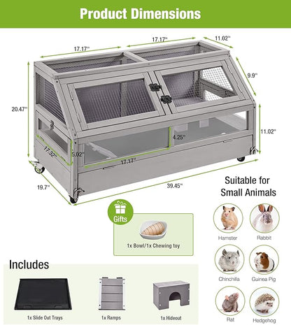 GUTINNEEN Guinea Pig Cage, Hamster Cage with Chew-Proof Aluminum Edges &amp; Leak-Proof PVC Layer, Small Animal Cage with 4-Wheel Design, Acrylic/Mesh Panels for Ferrets, Rats