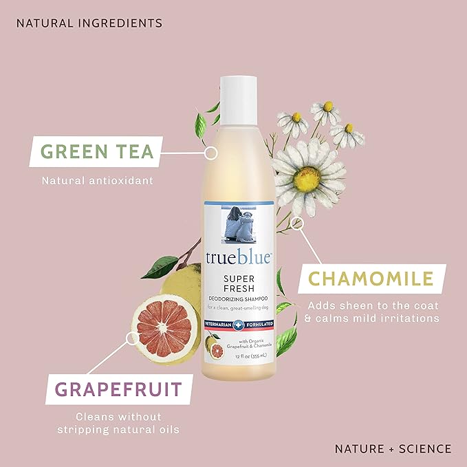 TrueBlue Grapefruit &amp; Chamomile Deodorizing Dog Shampoo – Cleansing Wash, Moisturizing – Toxin Free, Natural Botanical Blend – Tearless – 12 Fl. Oz.