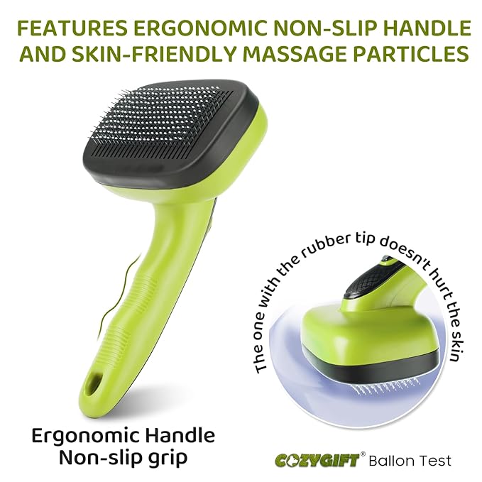 Dog Brush Kit – 3 PCS Grooming Set with Self-Cleaning Brush, Undercoat Rake &amp; Pet Bath Brush. Great for Shedding, Tangles &amp; Dirt Removal – Ideal for Long &amp; Short Haired Dogs &amp; Cats, Green