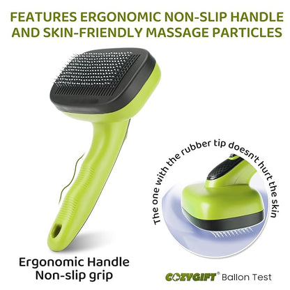 Dog Brush Kit – 3 PCS Grooming Set with Self-Cleaning Brush, Undercoat Rake &amp; Pet Bath Brush. Great for Shedding, Tangles &amp; Dirt Removal – Ideal for Long &amp; Short Haired Dogs &amp; Cats, Green