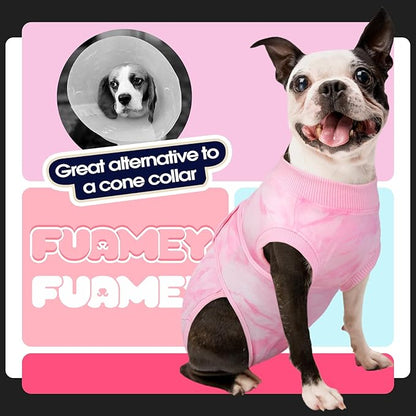 FUAMEY Recovery Suit for Dogs After Surgery,Soft Breathable Dog Bodysuit E-Collar &amp; Cone Alternative Surgical Suit,Male Female Dog Neuter Spay Suits Anti Licking Wounds Onesie Pink Tie Dye XS