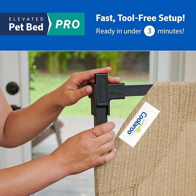 Coolaroo Pro Elevated Dog Bed - Low-Profile Access, Moisture-Resistant Cover, Breathable Fabric &amp; Tool-Free Setup, Nutmeg, Standard