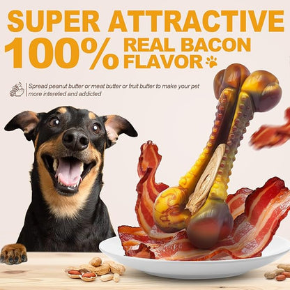 Dog Toys for Aggressive Chewers, Indestructible Dog Chew Toys for Large Medium Small Breed, Tough Nylon Interactive Durable Chew Toy Bone for Puppy Teething Toy Bacon Flavor, Best Gift&amp;Keep Them Busy
