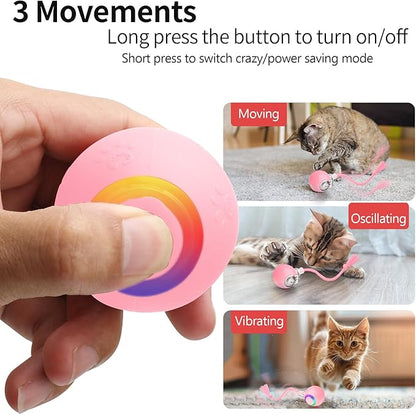 Interactive Cat Toys, Automatic Moving Cat Toys for Bored Indoor Adult Cats, Fast Rolling, Chirping &amp; Motion-Activated Kitty Toys, Fun Gift for Cats with Speedy Tail 2.0, USB Rechargeable,Pink