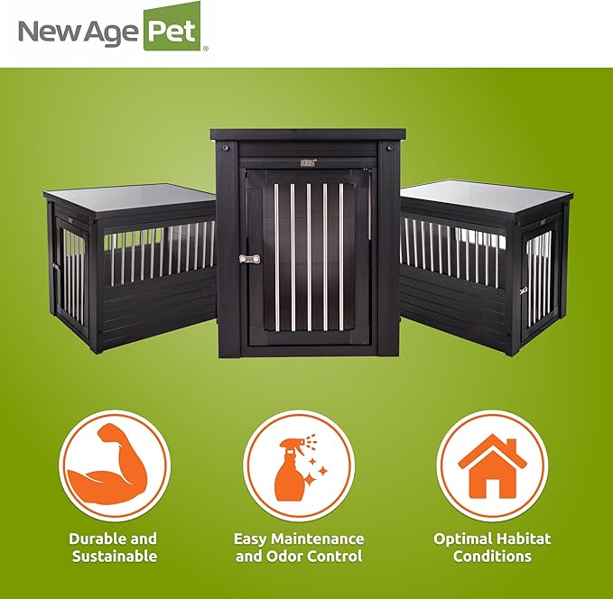 New Age Pet ECOFLEX Dog Crate End Table - Furniture-Style Pet Crate for Crate Trained Dogs - Stainless Steel Tubing &amp; a Latched Closure - 10 Year Manufacturer&