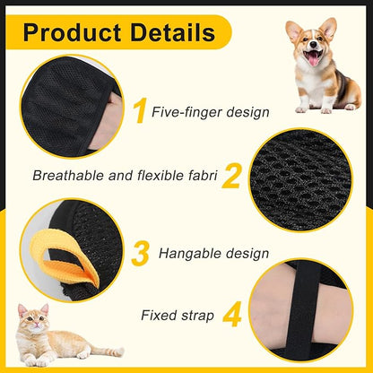 2-Pack Pet Hair Remover Gloves - Reusable Grooming Gloves for Dogs &amp; Cats, Static Electricity Fur Removal Mitts for Furniture, Car, Clothing - Quick Dry Cleaning