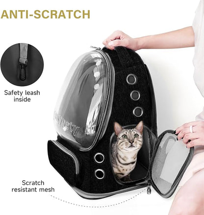 Cat Backpack Carrier, Breathable Cat Carrier Large Space Bubble Pet Backpack for Kitty Small Dog up to 12lbs, Transparent &amp; Foldable Pet Carrier for Travel Hiking (Black