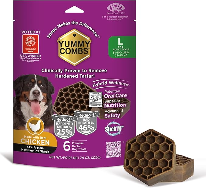 Dog Dental Treats – Vet VOHC Approved, Removes Tartar &amp; Cleans Teeth – Yummy High Protein Chicken Treat for Large Dogs (Mini Pack, 6 Count)