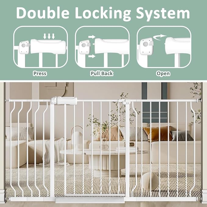 TSAYAWA Narrow Baby gate Baby Safety Gate 24.02-29Inch Auto Close Child Gates, Pressure Mounted Gate for Stairs &amp; Doorways, Indoor/Outdoor Heavy-Duty Pet Gate for Toddlers, Dogs, White