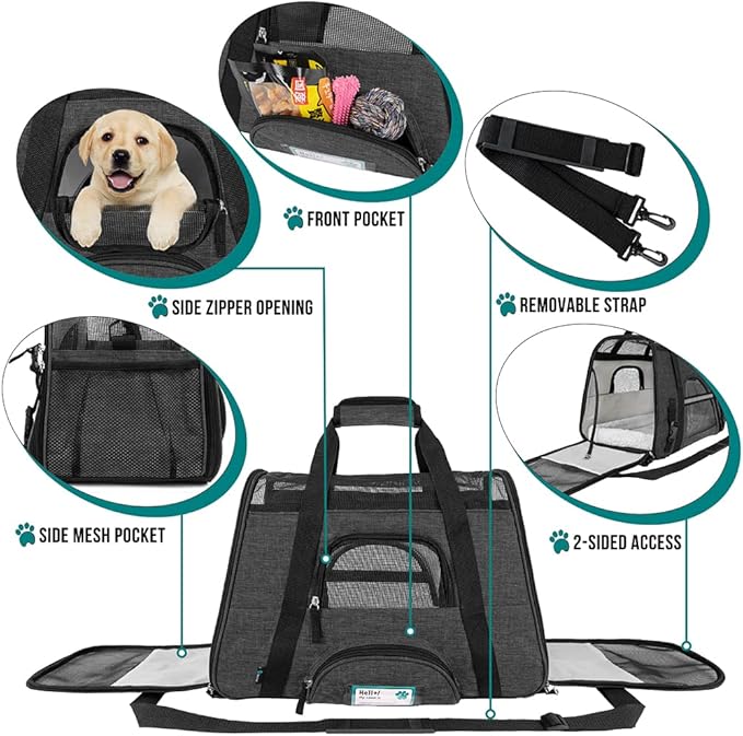 PetAmi Airline Approved Soft Sided Dog &amp; Cat Carrier, Ventilated Pet Carrying Bag - Medium/Large, Heather Dark Gray