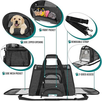 PetAmi Airline Approved Soft Sided Dog &amp; Cat Carrier, Ventilated Pet Carrying Bag - Medium/Large, Heather Dark Gray