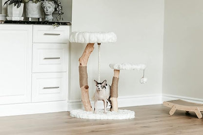 Mau Lifestyle Luxury Cat Tree: Modern Cat Condo &amp; Luxury Wood Cat Tower; Natural Branch Scratching Tree &amp; Cat Condo; Cat Gifts by Mau