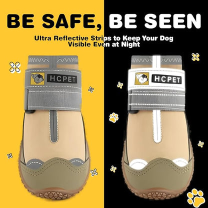 Hcpet Dog Shoes for Large Dogs, Waterproof Dog Booties for Small Medium Dogs, Anti-Slip Dog Boots &amp; Paw Protectors for Hot Pavement Winter Snow Hiking with Reflective Straps Khaki Size 2