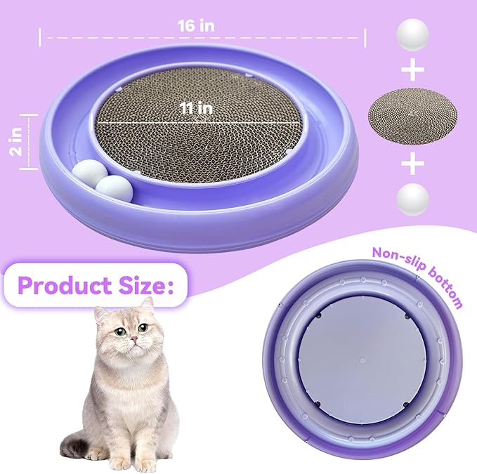 Interactive Cat Ball Track Toy for Indoor Cats, Cat Scratching Board &amp; Exercise Set for Bored Indoor Adult and Kitten Mental &amp; Physical Stimulation, with Spare Ball to Prevent Loss (Purple)