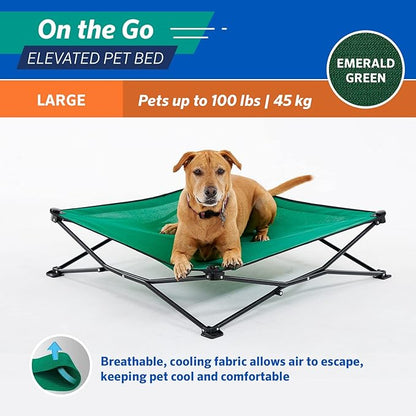 Coolaroo On-The-Go Elevated Dog Bed - Foldable Pop-Up Travel Dog Bed with Breathable, Moisture-Resistant Fabric, Carry Bag Included, Lightweight &amp; Portable, Emerald Green, Large