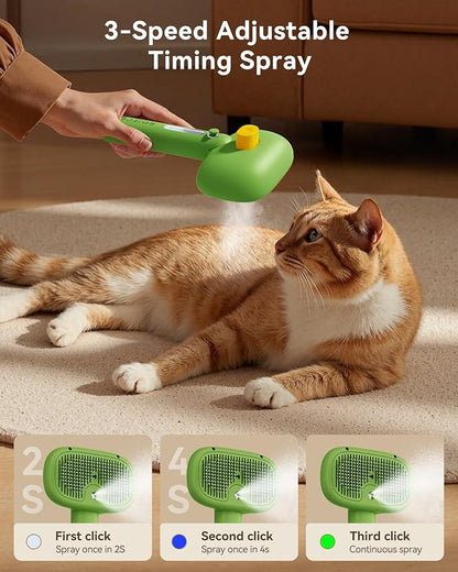 ROJECO 3-in-1 Pet Steam Brush for Cats&amp;Dogs - Detangling Comb with Adjustable Mist, Handheld Deshedding Grooming Tool for Long/Short Hair, Massage Brush &amp; Shedding Control Gift,Cordless (Green)