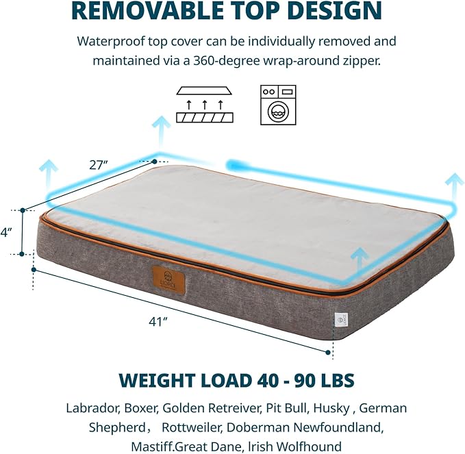 Memory Foam XL Dog Bed - 4” Thick Orthopedic Beds for Extra Large Dogs - Waterproof Dog Bed with Removable Washable Cover &amp; Wrap-Around Zipper - Ultimate Comfort and Easy Maintenance