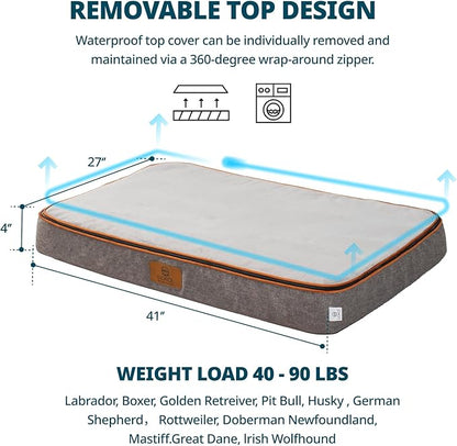 Memory Foam XL Dog Bed - 4” Thick Orthopedic Beds for Extra Large Dogs - Waterproof Dog Bed with Removable Washable Cover &amp; Wrap-Around Zipper - Ultimate Comfort and Easy Maintenance